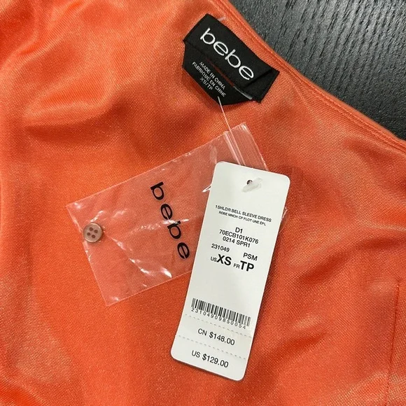 Bebe Single Sleeve Coral Mini Dress - XS - Picture 4 of 8